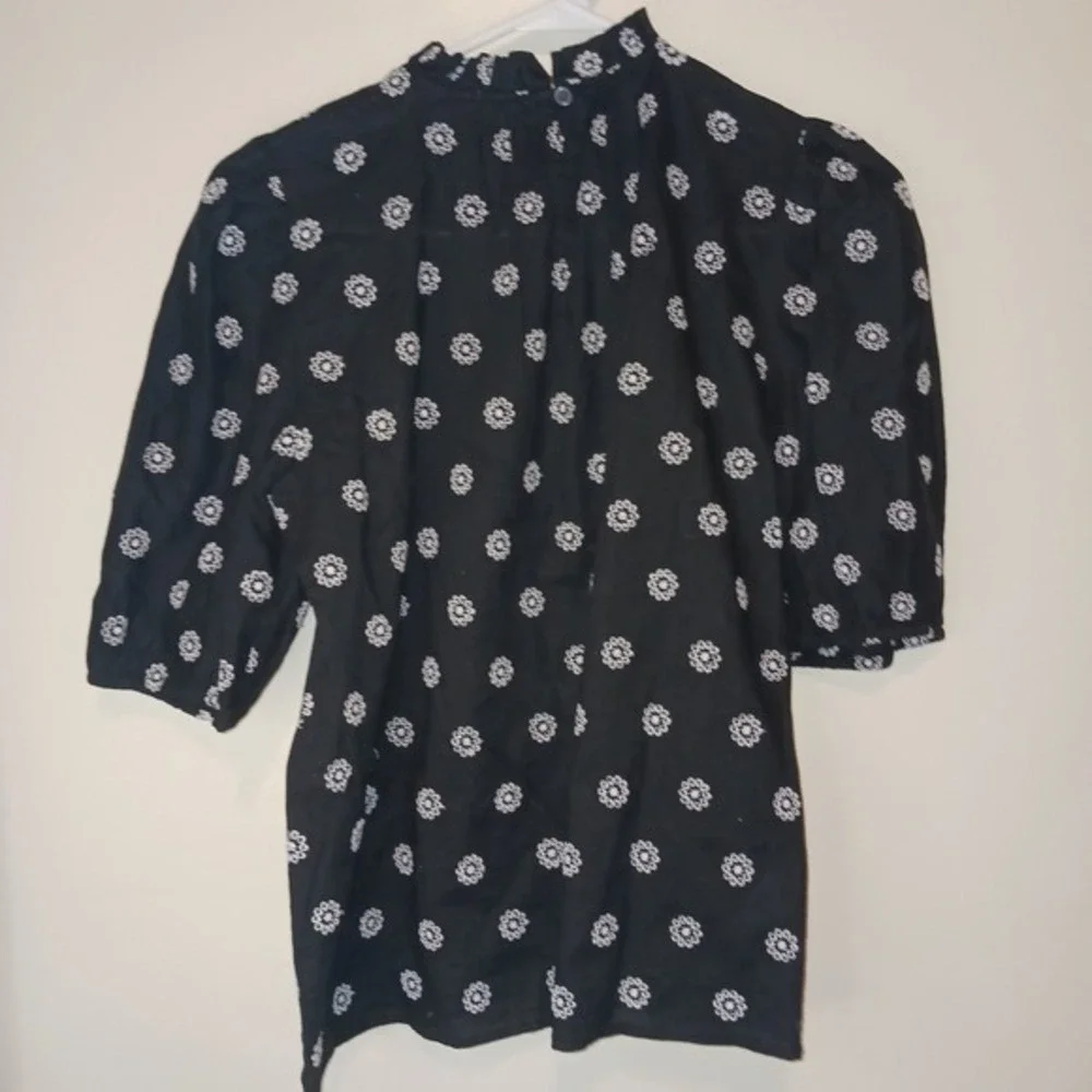 NWT LOFT Black Cottagecore Wimsigoth Short Sleeve Blouse Tunic‎ Top  S